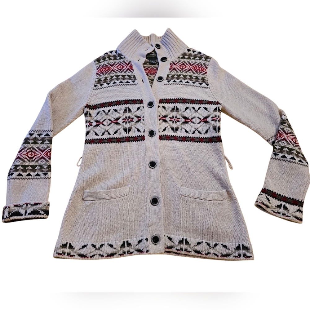 Eddie Bauer Merino Wool Cashmere Blend Nordic Fair Isle Cardigan M